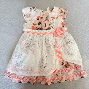 Matilda Jane Peach + White Lace Overlay Short Sleeve Floral Print Dress 12-18